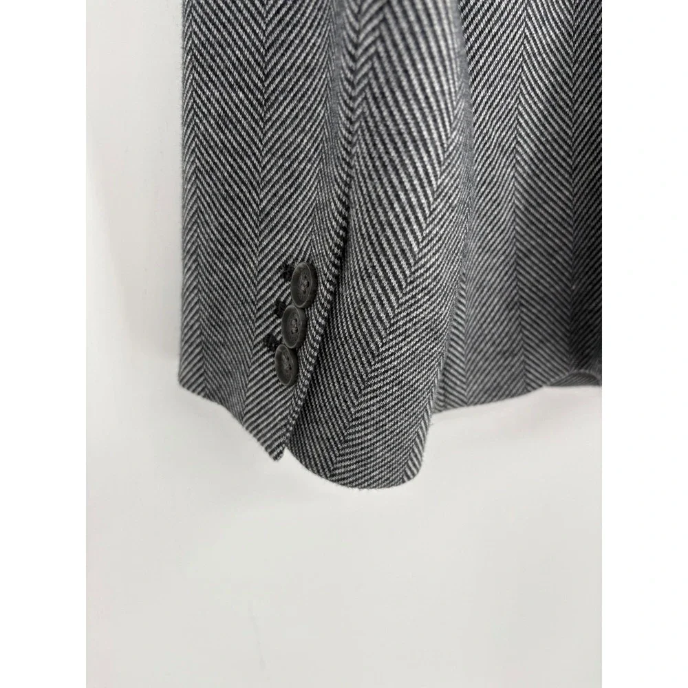 Talbots Blazer Women 14 Grey Aberdeen Herringbone Single Button Notchless Jacket